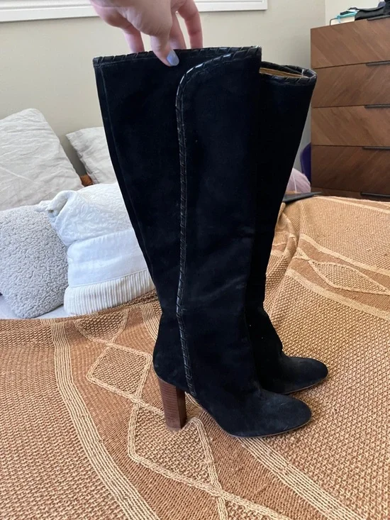 Sézane Black Suede Gabriella Knee-High Boots - Picture 1 of 3